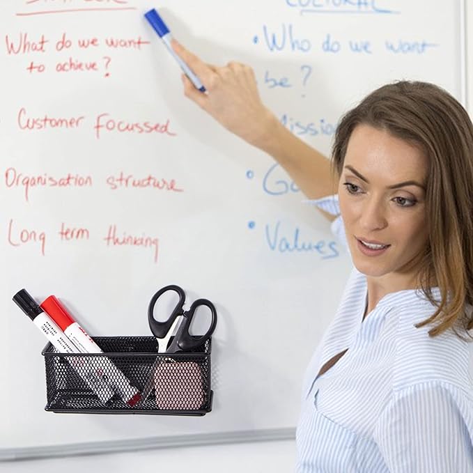 dedoot Magnetic Pencil Holder, Black Mesh Pen Organizer Strong Magnetic Storage Basket Organizes Pens, Pencils, Markers for Whiteboard, Locker, Fridge, Cubicle Desk, Offices 6.3x2.3x2.6inch