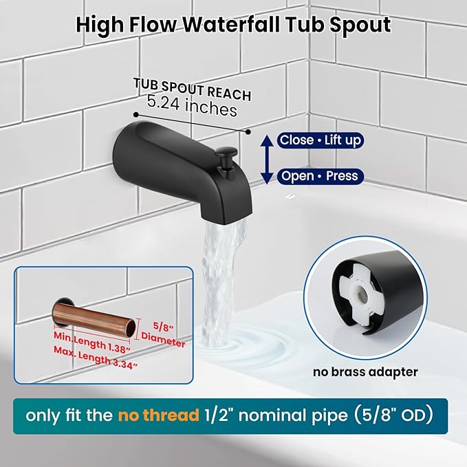 gotonovo Tub Shower Faucet Set Shower Head and Handle Set 6 Modes 6 inch Bathroom Trim Kit with Tub Spout High Pressure Shower System Combo with Valve Round Showerhead Matte Black