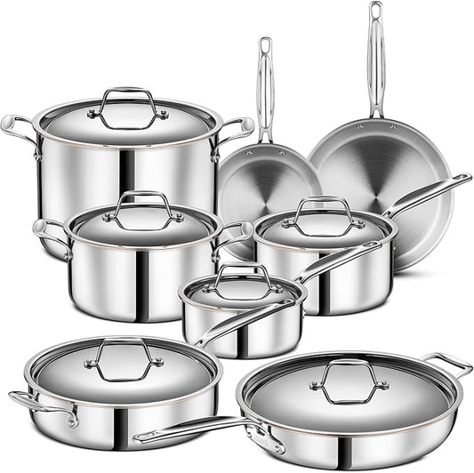 Legend 14 pc Copper Core Stainless Steel Pots & Pans Set | Pro Quality 5-Ply Clad Cookware | Professional Chef Grade Home Cooking, All Kitchen Induction & Oven Dishwasher Safe | PFOA, PTFE & PFOS Free