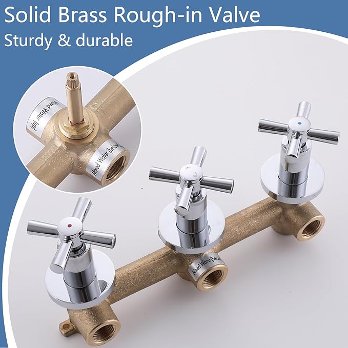 3 Handles Shower Faucet Set with Tub Spout Bathtub Shower Faucets Combo Set Shower System Complete Tub and Shower Trim Kit Shower Fixtures Chrome