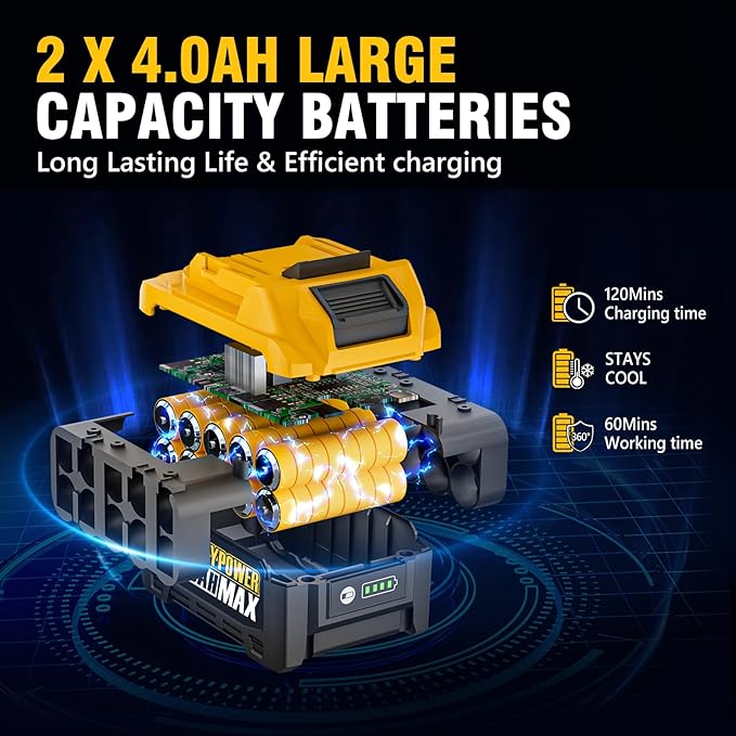 Cordless Impact Wrench, 900Ft-lbs (1200N.m) 1/2" Brushless Impact Gun, 20V High Torque Power Impact Driver, 2x4.0Ah Batteries,Brushless Motor 2400 RPM Variable Speeds for Family Car/Pickup Truck/Mower