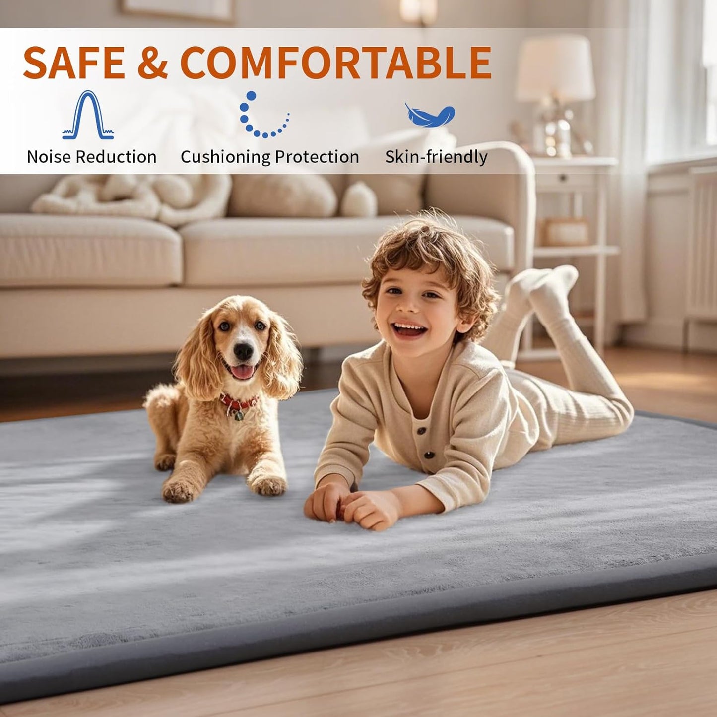 ACOMOPACK Baby Play Mat for Floor,1.3" Thick Memory Foam Area Rug for Living Room,Soft Velvet Crawling with Non-Slip Bottom for Kid,Toddler,79"×118" Tummy Time Nursery Rugs,Yoga（Dark Grey）