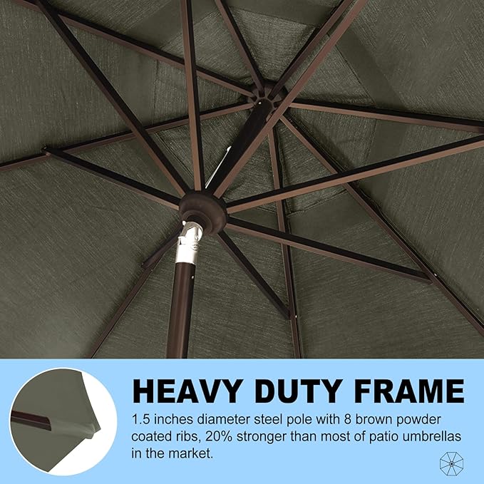 Eurmax USA 10-Year-Non-Fading 10Ft Market Umbrella Outdoor Patio Umbrella Table Umbrella with 8 Ribs,Hand Crank and Ventilation (Charcoal)