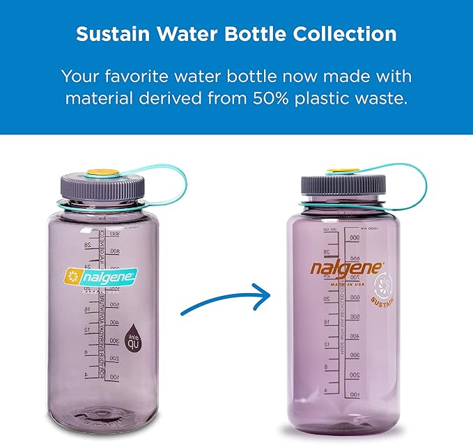 Nalgene Sustain Tritan BPA-Free Water Bottle Made with Material Derived from 50% Plastic Waste, 32 OZ, Wide Mouth