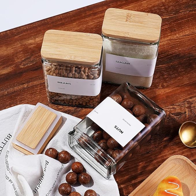 27 oz Glass Storage Jars with Bamboo Lid, set of 6, glass canisters with airtight lids, Clear jars with lids for Cookie, Candy, Tea, Coffee Bean and Rice (White)