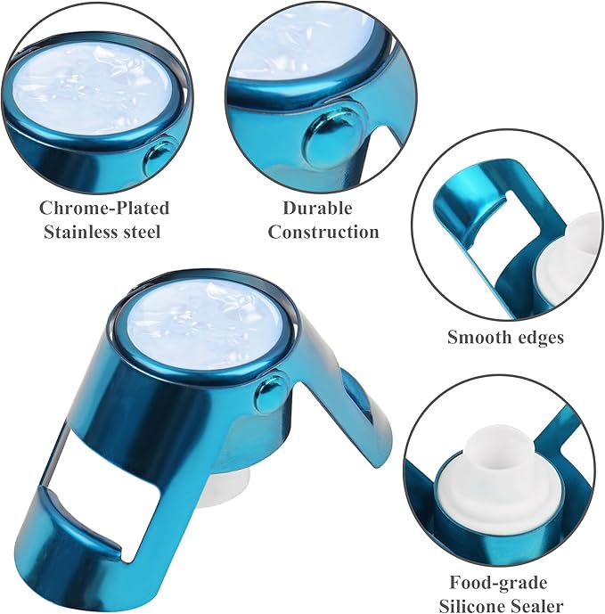 LIZIMANDU Champagne Stopper, Stainless Steel Bottle Plug Sealer for Sparkling Wine, Superior Leak,keeps Wine, Champagne, Prosecco, Cava, and Sparkling Wine fresh longer(1-Blue)