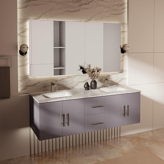 Sonoma 60 in. W x 22 in. D Dark Grey Double Bath Vanity and Carrara Marble Top