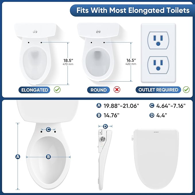 Electric Bidet Toilet Seat with Instant Warm Bidet Wash & Warm Air Dryer, Self-Cleaning Stainless Steel Nozzle, Soft Close Lid, Elongated