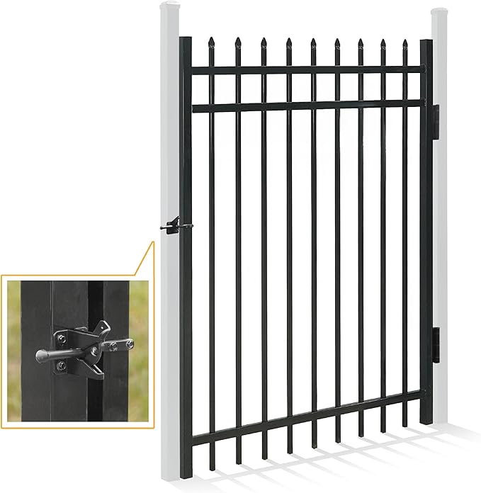 Fencer Wire Heavy Duty Pinnacle Fence Gate, 5FT Height x 4FT Width Outdoor Fence Gate, Outdoor Anti-Rust Metal Steel Gate for Fencing Barrier, Decorative Garden Gate for Residential, Yard, Pool, Patio