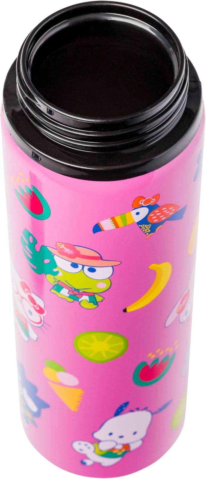 Silver Buffalo Sanrio Hello Kitty and Friends Tropical Stainless Steel Water Bottle Featuring Keroppi, Tuxedo Sam, Badtz-Maru, and Pochacco, 25 Ounces