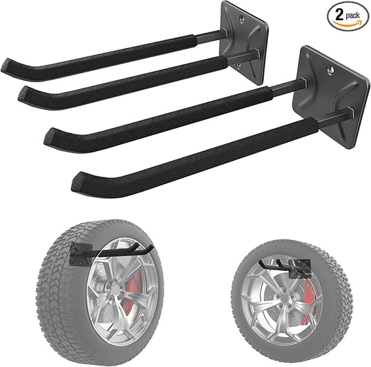 WALMANN Garage Hooks, Heavy Duty 12-inch Wall Hooks for Hanging, Tool Hangers for Car Tires, Ladders, Folding Chairs, Strollers, Garden Tools (Pack of 2)