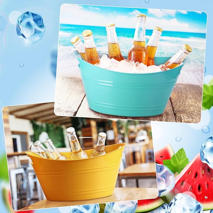 Patelai 6 Pcs Ice Buckets Bulk, Plastic Ice Buckets with Handles, Oval Storage Tub, Large Capacity Ice Drink Bucket for Party Bar Wine Beer Champagne Beverage Bottle Cooler (Morandi Color, 4.5 Liter)