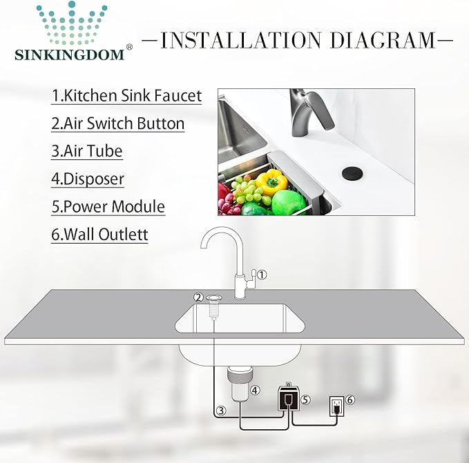 Garbage Disposal SinkTop Air Switch Kit with Stainless Steel Button,Matte Black