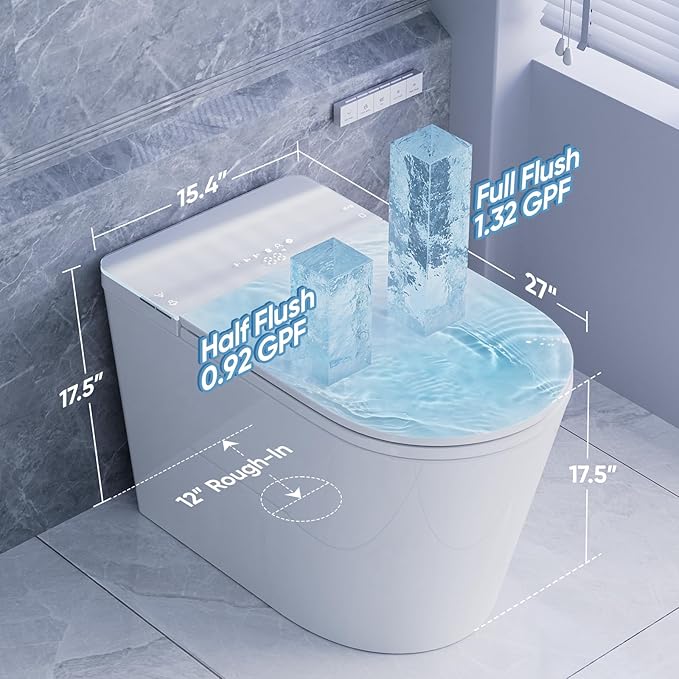 Smart Toilet with Bidet Built in, Electric Bidet Toilet with Auto Lid Opening, Bidet with Heated Seat, Warm Water & Dryer, Auto Flushing, Night Light, Elongated