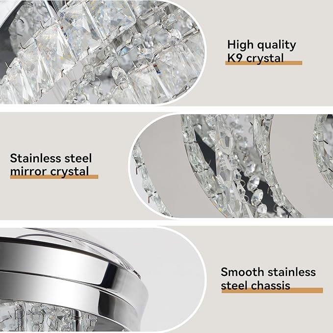 LEONTYNE 42" Modern Fandeliers Chandelier Ceiling Fan LED Dimmable Crystal Ceiling Fan with Light and Remote 6 Speed 3 Blades Retractable Fans for Bedroom Living Dining Room (APP & Timing)