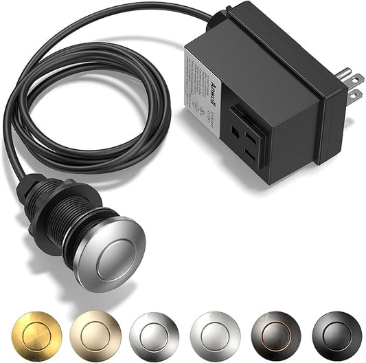 Garbage Disposal Air Switch Kit - Professional, UL Listed Wireless Sink Top Garbage Disposal Button, Stainless Steel/Black On/Off, Compatible with all garbage disposals.