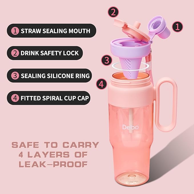 Water Bottle Tritan Material Safe for Health with BPA-Free Straw, Tea Infuser, and Portable Handle The iced coffee tumbler- Easy to Clean and Leakproof - Suitable for Hot and Cold Drinks. (Pink)