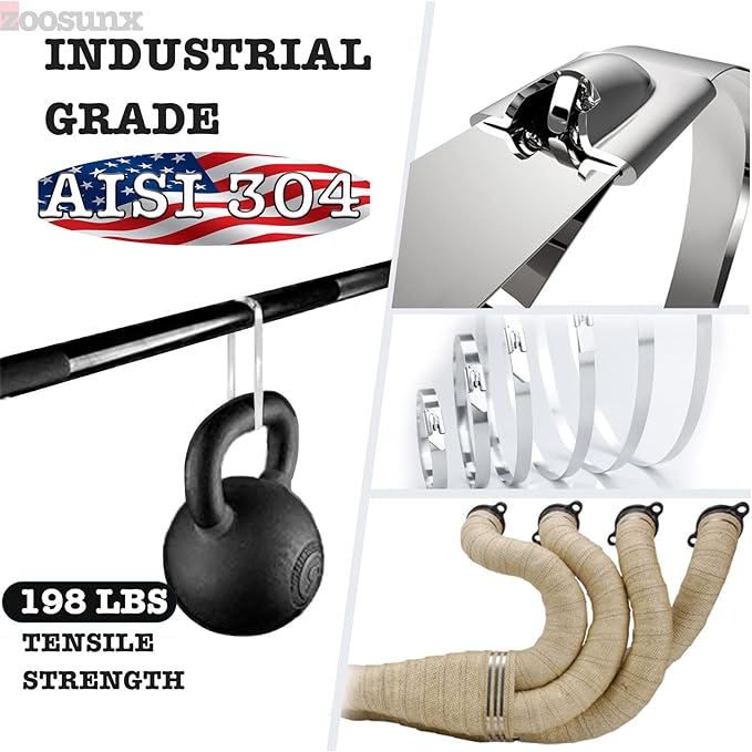 Metal Zip Ties (100PCS 11.8 Inch), 304 Stainless Steel, Heavy Duty Self-locking Cable Ties, for Exhaust Wrap, Chain Link Fence Parts, Heat Resistant Fencing Tie. for Pipe, Auto repair.