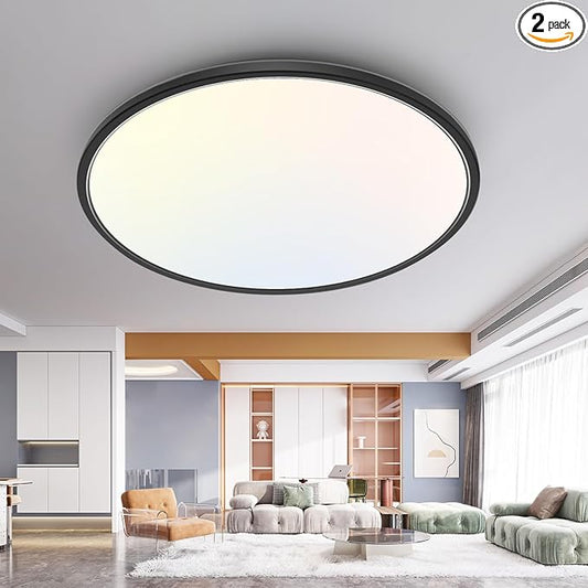 1PACK LED Flush Mount Ceiling Light Fixture, 3000K-4500K-6000K & 150W Equivalent Modern Kitchen Ceiling Lamp 36W 3600Lm 16 Inch Closet Round Surface for Bathroom Laundry Bedroom Hallway, Black