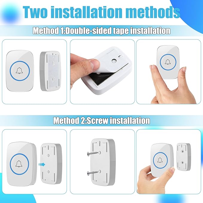 8 Pcs Waterproof Doorbell Kit 4 Pcs Home Doorbell with 4 Pcs Receivers 1000 FT Range 5 Volume Levels with 60 Doorbell Chimes and LED Flash (White)