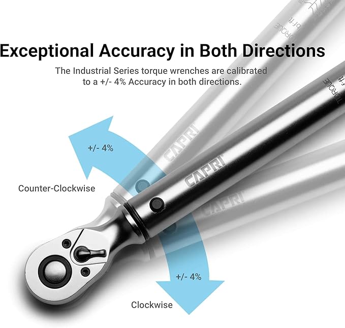 Capri Tools 31201 15-75 Foot Pound Industrial Torque Wrench Drive, 3/8" Drive, Matte Chrome