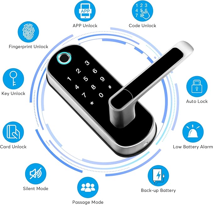 Smart Lock,TFX1 Bluetooth Enabled Fingerprint and Touchscreen Electronic Door Lock|TTLock App Unlock|Keyless Entry|Auto Lock|Fingerprint Door Lock for Home Office Apartment Hotel Garage School(Silver)