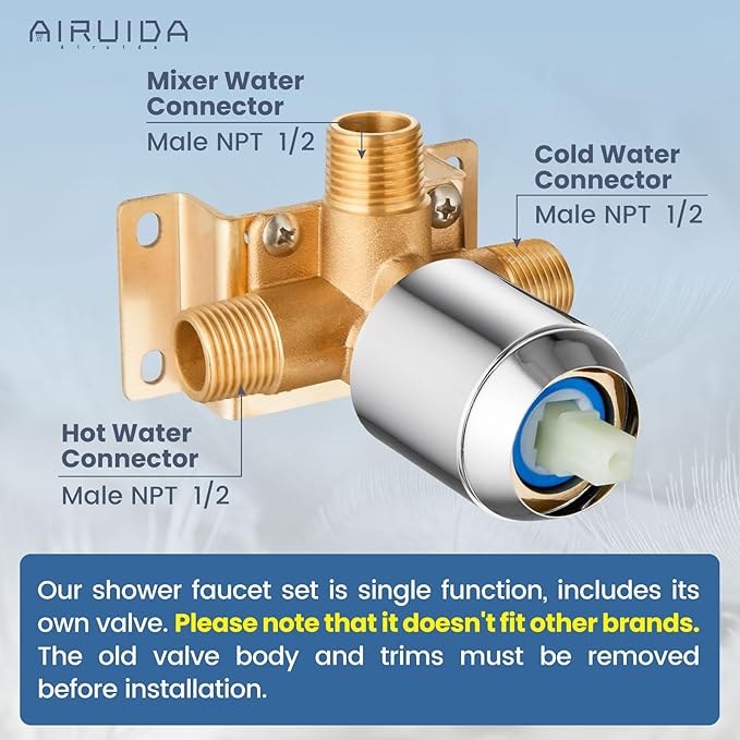 Airuida Shower Faucet Set,8 Inch Round Rainfall Shower Head,SUS304 Stainless Steel Single Handle Shower Trim Kit,Wall Mount Bathroom System with Male Threads Valve Chrome Polish
