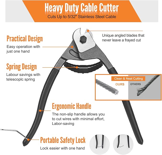 BLIKA 600FT 1/8" Black Stainless Steel Cable with Cutter, T316 Marine Grade, Stainless Steel Wire Rope 7x7 Strand Construction, 1850lbs Breaking Strength Aircraft Cable for Deck Railing