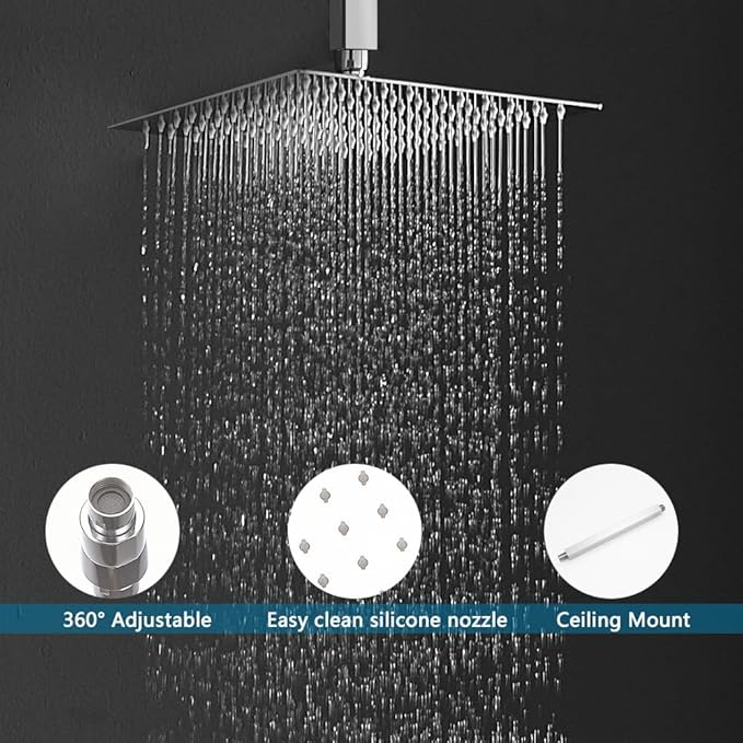 10 Inch Ceiling Mounted Shower System Rain Mixer Shower Combo Set Rainfall Shower Head System ‎Polished Chrome Shower Faucet Rough-in Valve Body and Trim Included