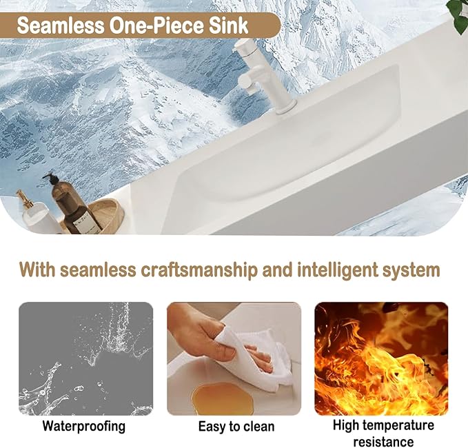 48IN Floating Bathroom Vanity - Bathroom Vanity with Sink with 6 Drawers & Multifunctional LED Mirror Cabinet | Textured Metal Handles & Large Storage Capacity & Waterproof Design, Blue