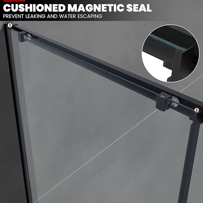 Bathtub Shower Glass Door 57"-59" W*60" H, Single Sliding Shower Doors, 1/4"(6mm) Thick Clear Tempered Glass Door, Matte Black