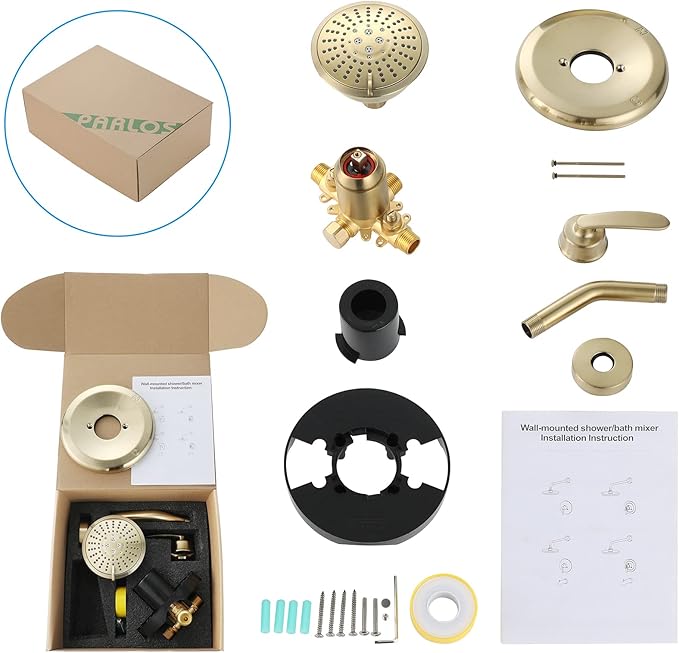 PARLOS Shower Faucet with Valve, Single-Handle Shower Trim Kit with 5-Spray Touch-Clean Shower Head, Wall Mounted Shower Faucets Sets Complete, 1436708