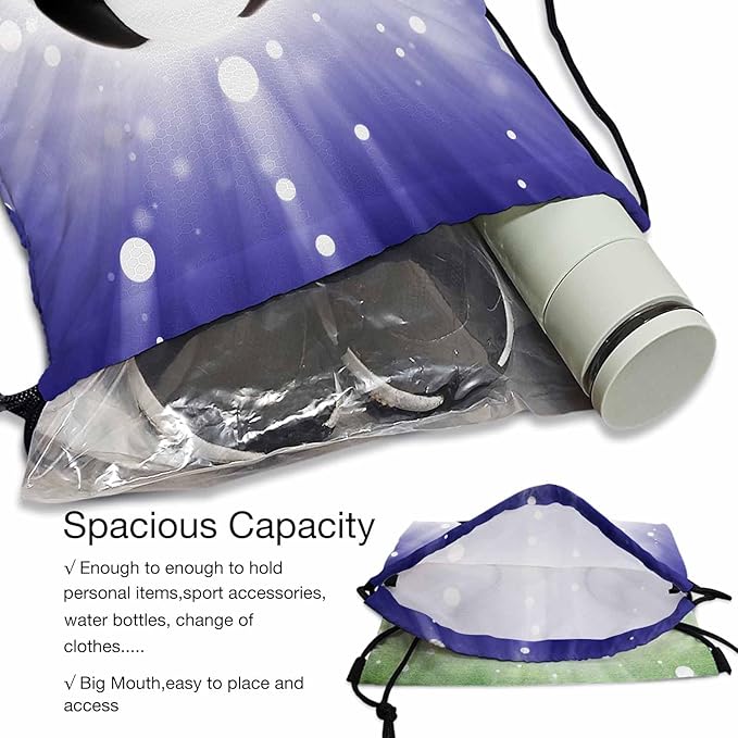 Football Draw String Back Bag Soccer Ball Brightmlight Green Stadium Purple Background Gym Backpack Basketball Bag Backpack 14x16.9 Inch