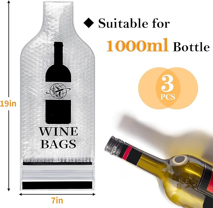 Wine Bags for Travel, 3 Set Reusable Wine Bottle Travel Protector Bags, Double Layer Leak Proof Wine Travel Bags for Wine Bottles Airplane Car Cruise Safety Impact Resist, Wine Sleeves for Suitcase