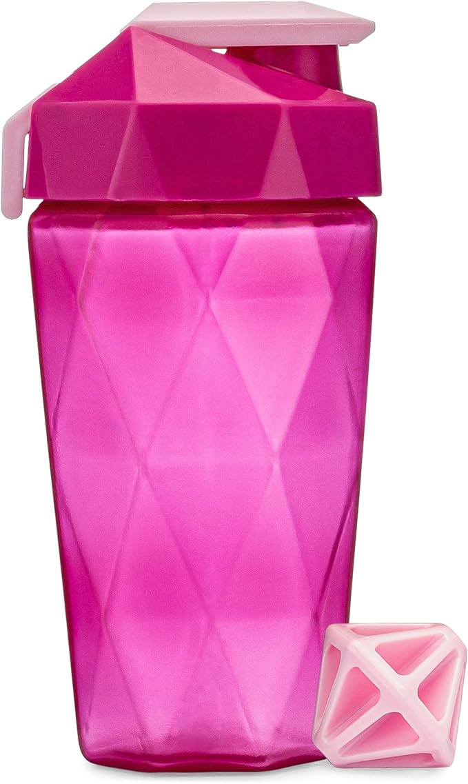 Classic 20oz Blender Shaker Bottle | Protein Shaker Bottle with Diamond Agitator | Shaker Cup with Carrying Handle and Dishwasher Safe | Raspberry - 20-Ounces