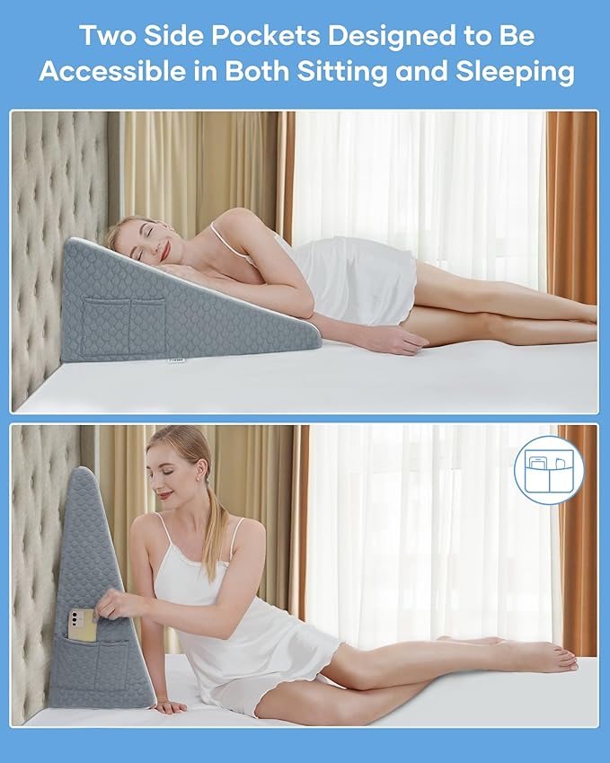 Forias Wedge Pillow 24 * 24 * 12in Bed Wedge Pillow for Sleeping After Surgery Triangle Pillow Wedge for Acid Reflux Gerd Snoring, 1.5in Memory Foam Top, Removable Cover
