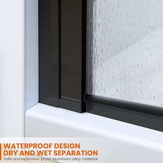 Bathtub Shower Doors 51.2-51.8 in. W × 59 in. H, 1/4" (6mm) Clear Tempered Glass Shower Door, Framless Bi-fold Triple Glass Panels Shower Door with Clamps, Matte Black