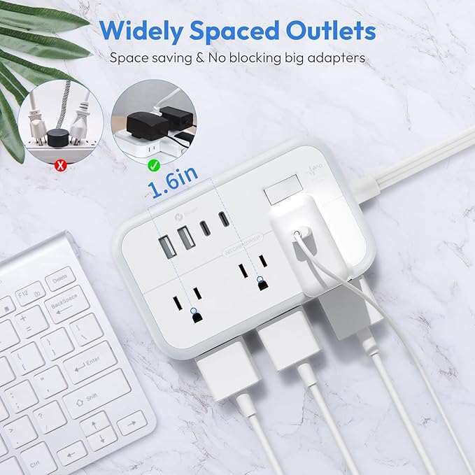 Extension Cord 15 ft, Surge Protector Power Strip with 6 Outlets 4 USB Charger(2 USB C Port), Flat Plug Outlet Extender Long Cord, Protection for Indoor, Home, Office Supplies, Dorm Room Essentials