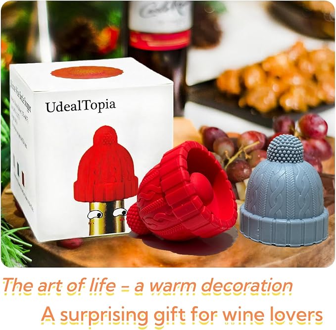 Silicone Wine Bottle Stopper, Reusable Wine Saver to Keep Wine Sealed/Fresh, Fun Wine Stoppers with Knitted Hat Design, Great Choices for Wine Lovers - Standard Bottles Are Applicable(Grey)
