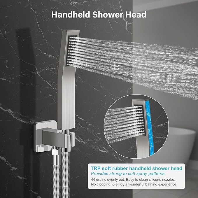 Shower Faucet Set Bathroom Square Rain Shower Head and Handle Set, Wall Mounted Shower Fixtures With Shower Valve and Trim Kit 10 inch Brushed Nickel