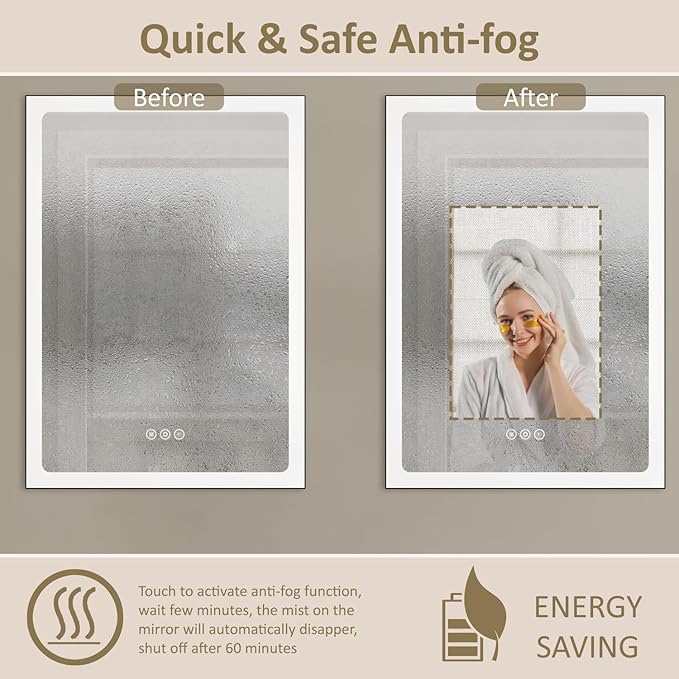 20x28 Inch Medicine Cabinet with Lights and Mirror, Recessed or Surface Mount LED Bathroom Medicine Cabinet, Anti-Fog, Adjustable Shelf, Dimmable Light, Outlets & USB, ETL Listed, Left Hinge,Black