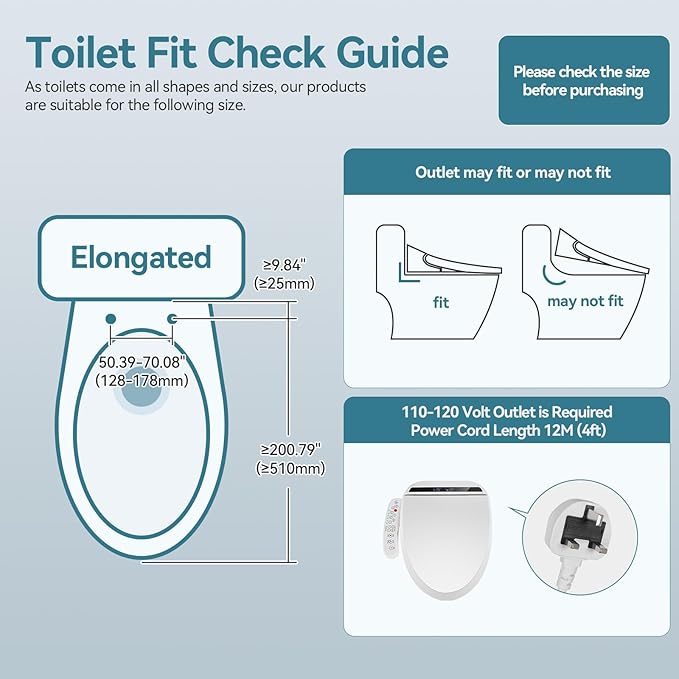 YOURLITE Bidet Toilet Seat Electric Warm Water Bidet with Warm Air Drying, Heated Seat with Self-cleaning Nozzle Temperature Adjustable White Toilet Seat