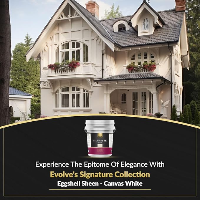 EVOLVE Signature Paint & Primer: Luxury Paint & Primer for Indoor & Outdoor Surfaces, Minimal Odor, Eggshell Sheen (Canvas White, 5 Gallon)