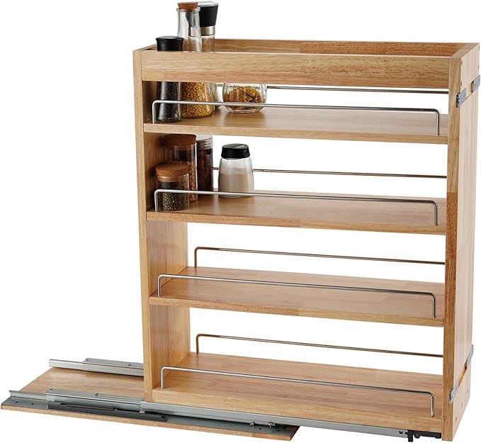 DINDON Pull Out Spice Rack Organizer for Cabinet, (5" W x 21.9" D x 25.2" H) Multi-Use Wood Pull Out Cabinet Organizer Slide Out Shelf Cabinet Storage for Kitchen, Pantry Organization