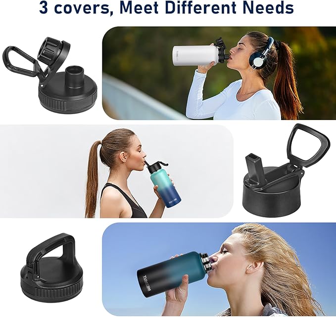 Stainless Steel Water Bottles 32oz Insulated Water Bottle with Straw&3 Lids Double Walled Sports Metal Thermos Water Bottle Cup Leak-Proof Vacuum Insulated Bottles Travel (Army Green)