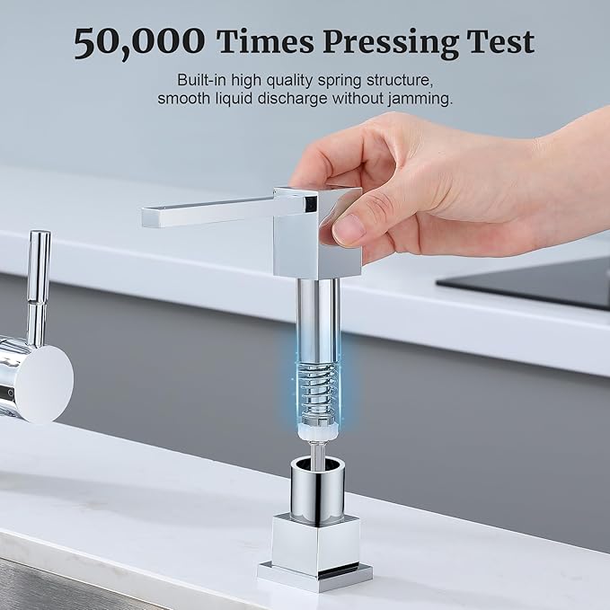 Sink Soap Dispenser for Kitchen Sink (Chrome), All Brass Built-in and Refill from Top Design,Metal Hand Soap & Dish Soap Copper Pump