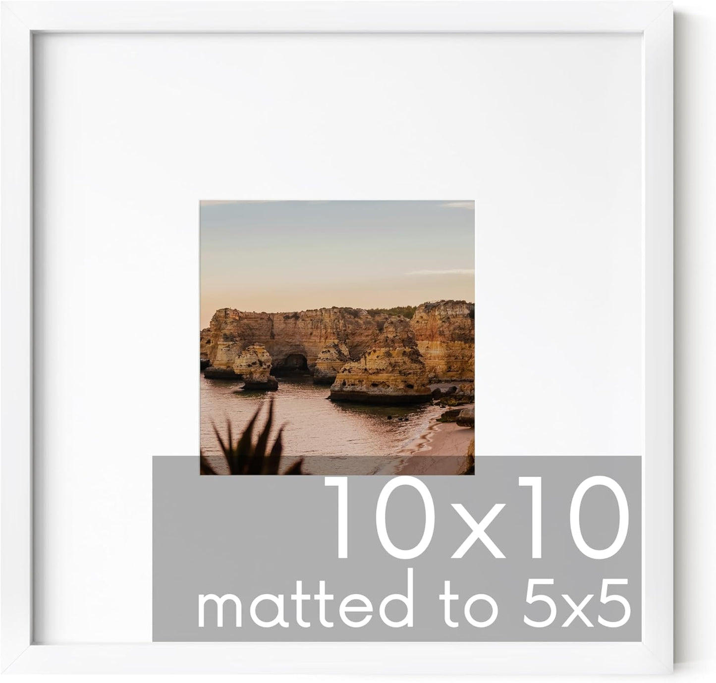HAUS AND HUES 10x10 White Metal Picture Frame Matted to 5x5 - Features Vertical & Horizontal Hanging, Shatterproof Plexiglass - Ideal for Home, Room, Office (10x10 in, White, Set of 1)