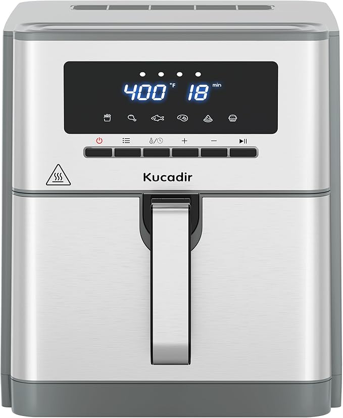 Air Fryer 10 Quart, Large Air Fryer for Families, 6 Cooking Functions AirFryer, 400°F Temp Controls in 5° Increments, Ceramic Coated Nonstick Basket and Crisper Plate, Dishwasher-Safe, 1700W, Grey