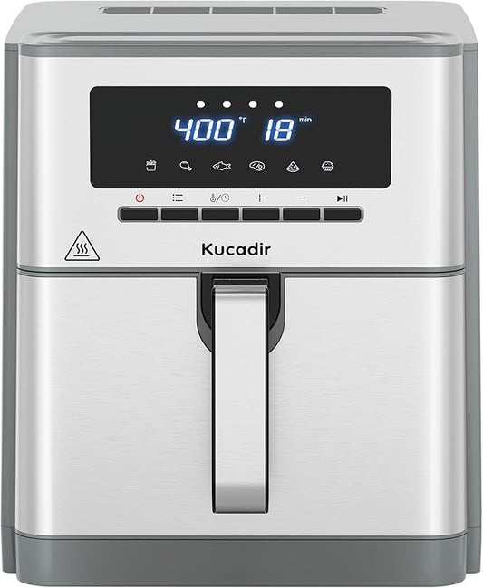 Air Fryer 10 Quart, Large Air Fryer for Families, 6 Cooking Functions AirFryer, 400°F Temp Controls in 5° Increments, Ceramic Coated Nonstick Basket and Crisper Plate, Dishwasher-Safe, 1700W, Grey