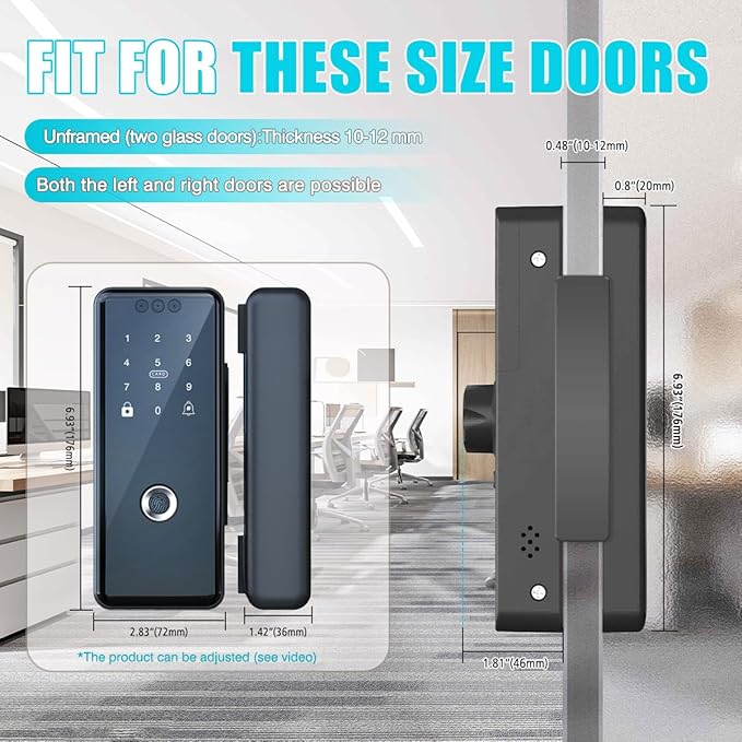 Smart Glass Door Lock WiFi 3D Face Recognition Biometric Fingerprint Digital Keypad Security Keyless Electronic Lock for Frameless Double Door Advanced Smart Lock Technology